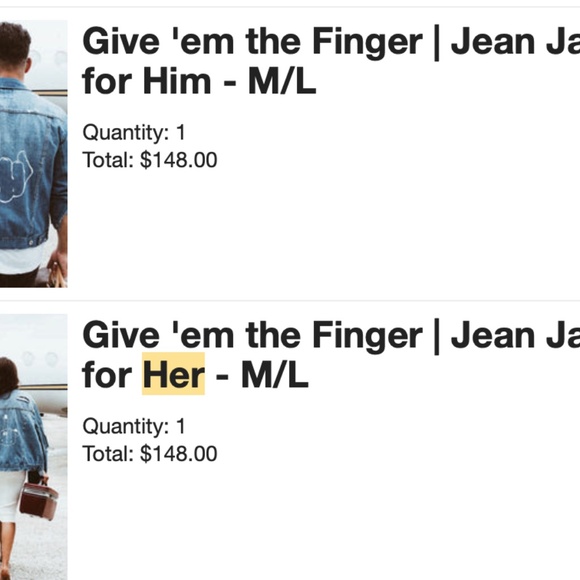 Two Give em the finger Jean Jackets for Him and Her - Picture 5 of 5